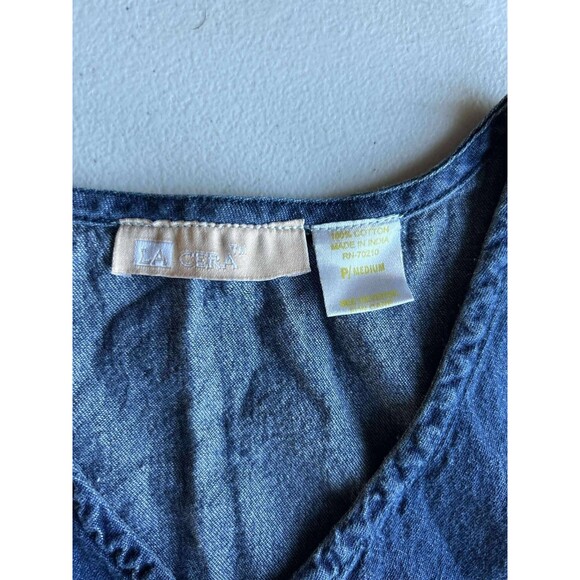 La Cera Denim Dress: P-Med. Vintage 90s Embroidered Applique Floral Pockets - Picture 5 of 9